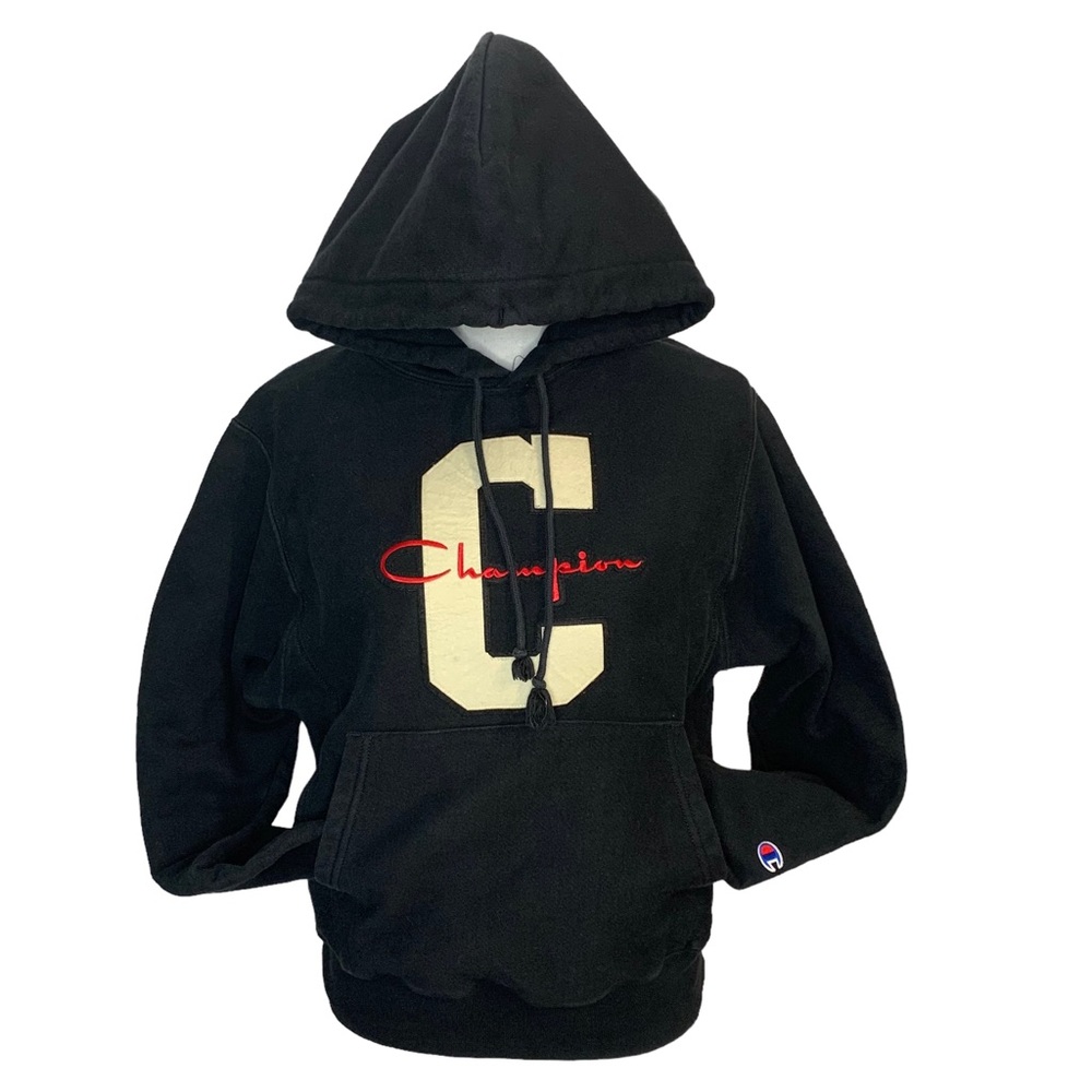 CHAMPION Vintage Black Reverse Weave Hoodie Sz S